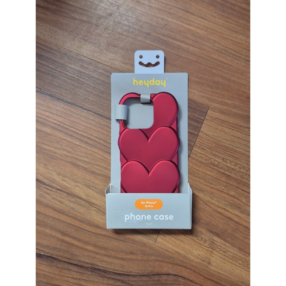 Heyday iPhone 16 Pro Phone Case Heart Design Metallic Red Softshell TPU s3